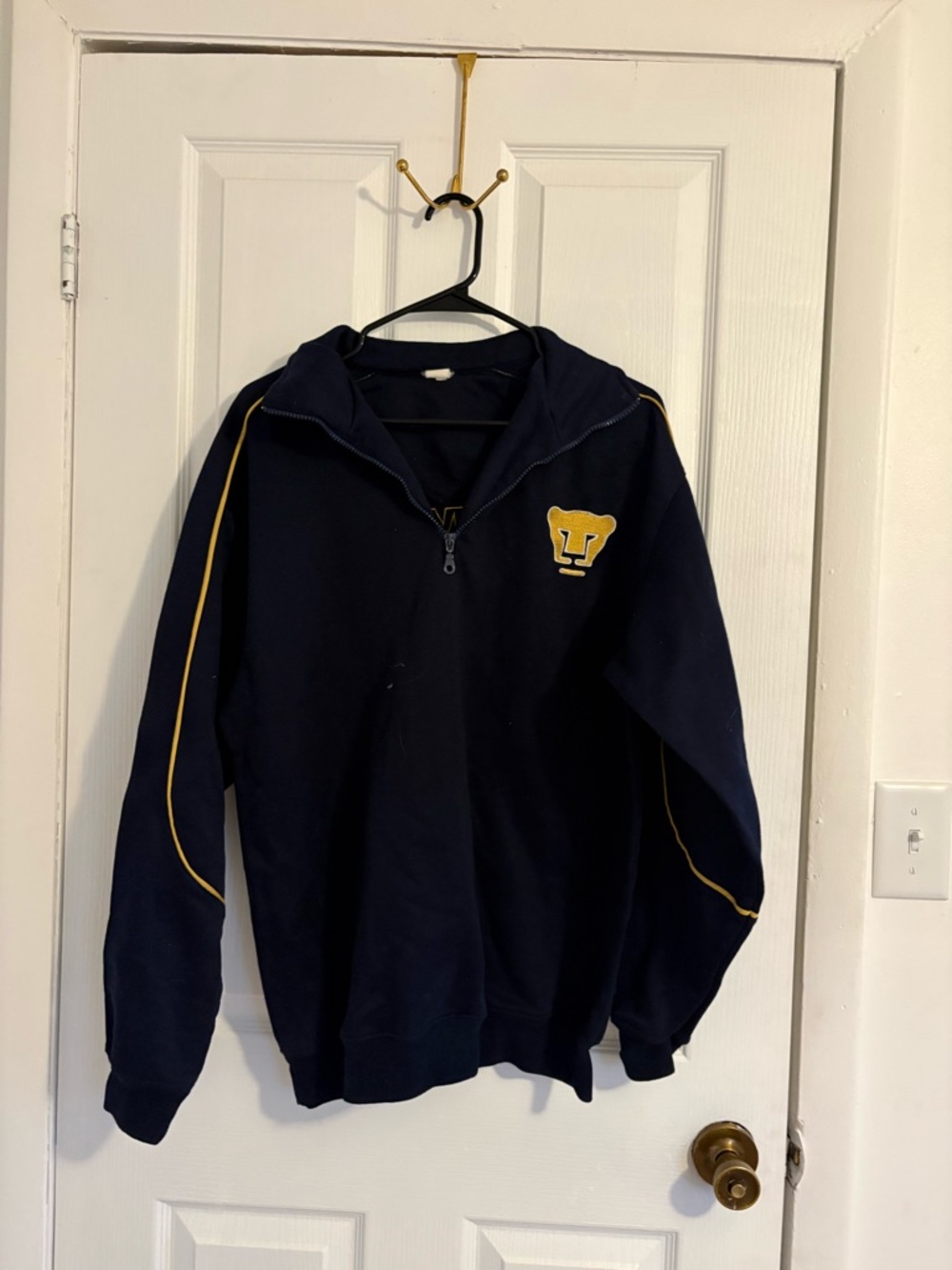 Navy Half-Zip Sweatshirt with Gold Piping